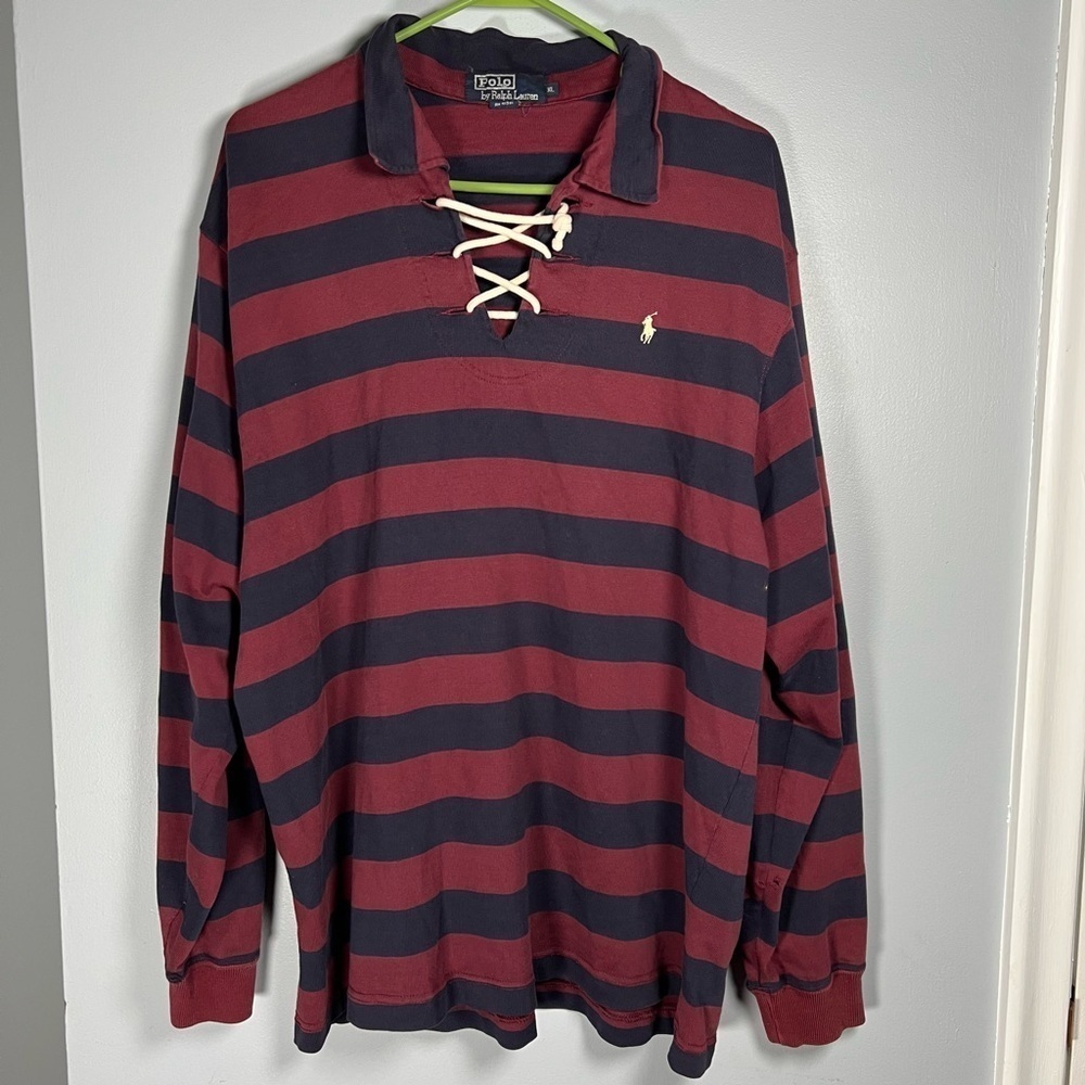 Ralph Lauren Vintage USA Made Heavyweight Cotton Jersey Lace Neck Collar Shirt